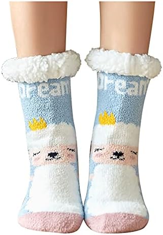 Womenените нејасни чорапи активни жени шетаат чорап зимски корални руно, кои не се лизгаат чорапи, средни атлетски чорапи, симпатични цртани