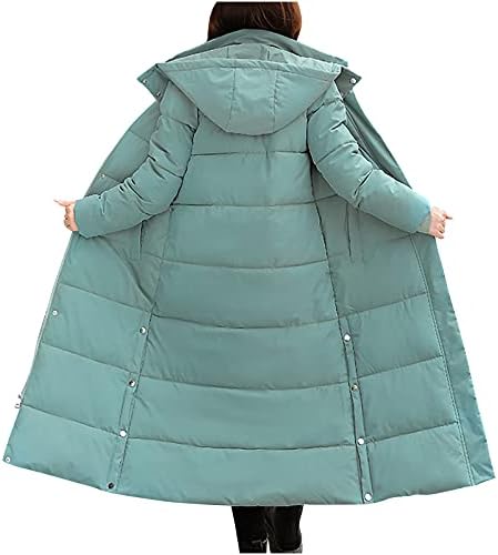 Женски долго ватирано палто максимално зимско зимско задебелена качулка со качулка, странични јакна за странични снопови, цврсто надолу од