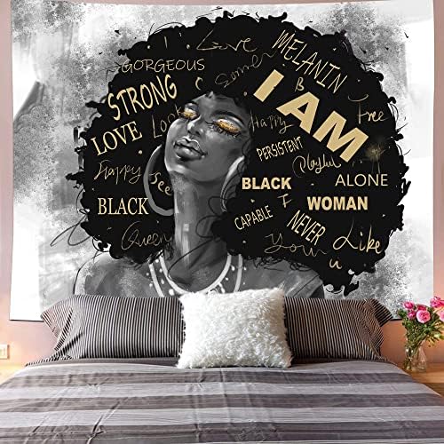 Toziofoy afro жена таписерија црна жена инспиративни цитати црна и златна таписерија афроамериканска таписерија wallид виси за спална соба 60x51 инчи