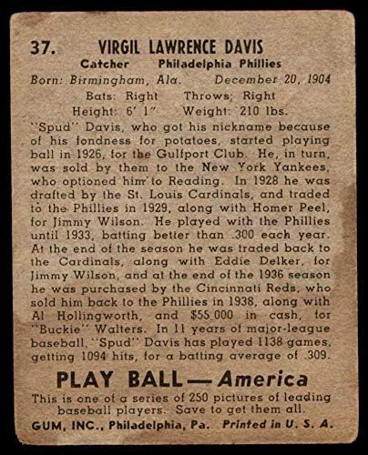 1939 Играјте топка 37 Спад Дејвис Филаделфија Филис Фер Филис