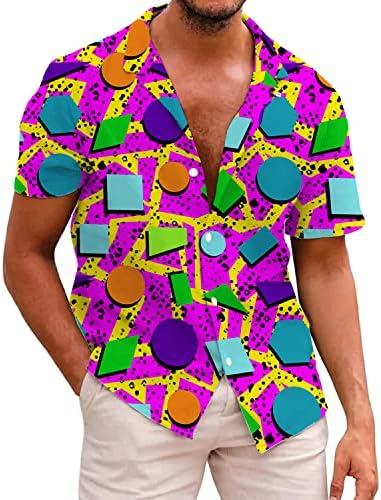 Менси кошули 80 -ти кошули за 90 -тите за мажи случајно копче надолу со кошула со краток ракав, смешна забава за брза облека за суви мажи