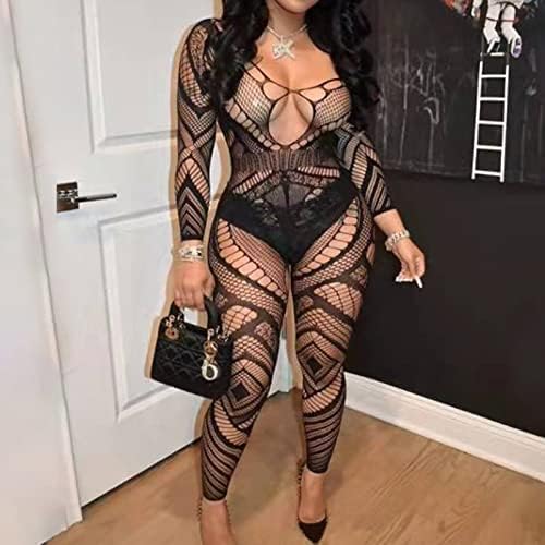 Womenенски плус големина FishNet Bodystocking Lingerie Lingerie Blace Babydoll Teddy Секси чорапи на телото бесплатно со едно парче џемпери