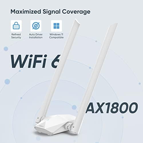 AX1800 WiFi 6 USB WiFi адаптер за компјутер, USB WiFi адаптер двојна висока добивка 5DBI антена 5GHz/2.4GHz WiFi Dongle Безжичен адаптер за десктоп/лаптоп