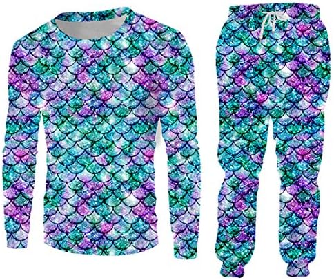 Saeohnssty Fish Scale Tracksuit Set јакна и панталони за џогирање одговараат на 3Д печатење хип -хоп улична облека панк спортска