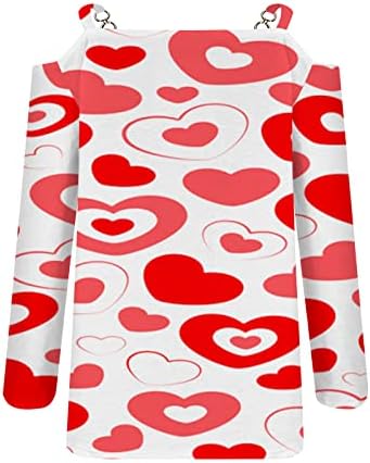 Црвени Срцеви Кошули За Женски Патент Надвор Од Рамото Маица Со Врат Врвови На Денот На Вљубените Долги Ракави Флејта Туника Блуза