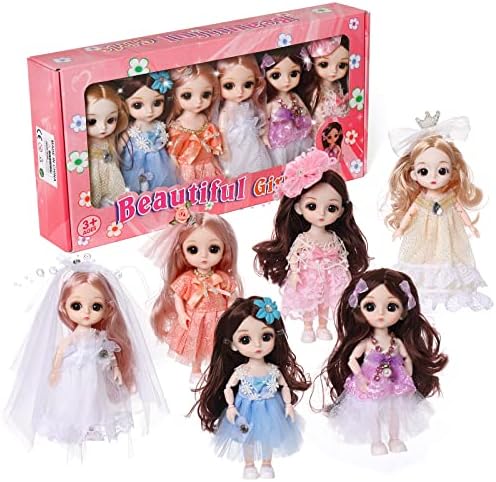 Вуеос Кукли Поставени Со Мали Кукли За Принцези За Девојчиња-Кукли За Играчки За Играчки За Кукли-6 Парчиња Мали Фигури На Принцези