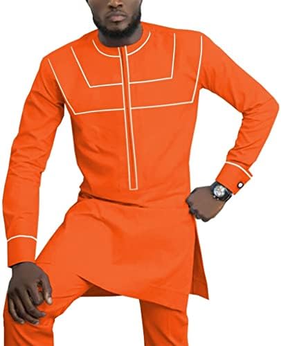 2 парчиња африкански восок облека сет за мажи Дашики долги ракави кошула и панталони за улична облека племенска облека од улична облека