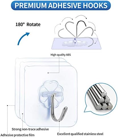 Премиум лепила куки кујнски куки куки, тешки куки за wallидови од 13lb, про transparentирни беспрекорни куки со не'рѓосувачки куки,