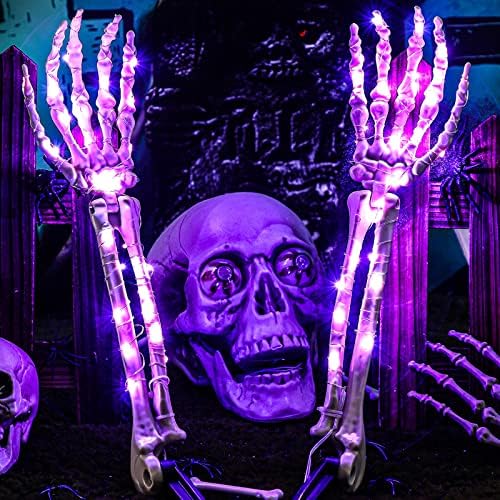 2 пакувања Декорации за Ноќта на вештерките 60 LED 18,3 инчи реални осветлени скелетни удели на рака големи скелети раце водоотпорна