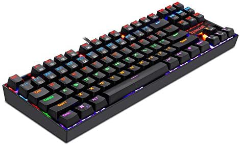 Механичка тастатура на Redragon K552, RGB Rainbow Backit, 87 клучеви, Tenkeyless, Компактна челична конструкција со сини прекинувачи за Windows PC Gamer