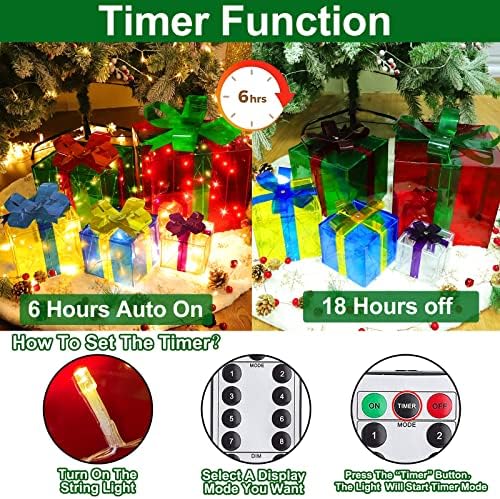 [Екстра големи и 5 пакувања] 80 LED осветлени кутии за подароци Божиќни украси 8 режими Тајмер далечински управувач со батерија