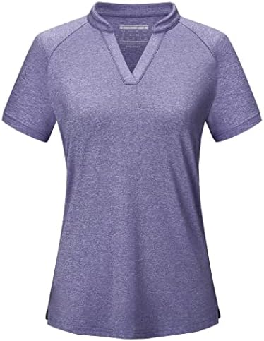 Magomsen женски голф Поло кошули V-Neck UPF 50+ маици Брзи сув кошула со кратки ракави Пике Jerseyерси Обични кошули без јаки