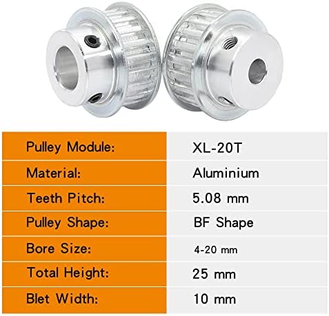 Axwerb Professional 2PCS Remt Pulleys XL-20T, Bore 4/5/6/6/6.35/7/8/10/12/12.7/14/15/16/110/10/20мм легура тркала за легура БФ форма за ширина 10мм XL ремен за тајмингот на времето