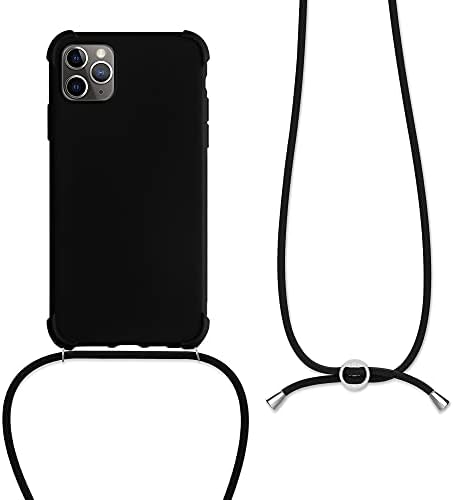 Cwmobile Crossbody Case компатибилен со Apple iPhone 11 Pro Max Case - TPU силиконски капак со каиш - црна