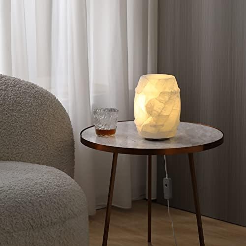 Рачно изработено цврсто камена ламба со фиетина врежана од природен калцит, акцент ламба со еден вид кристална текстура, три-боја затемнета