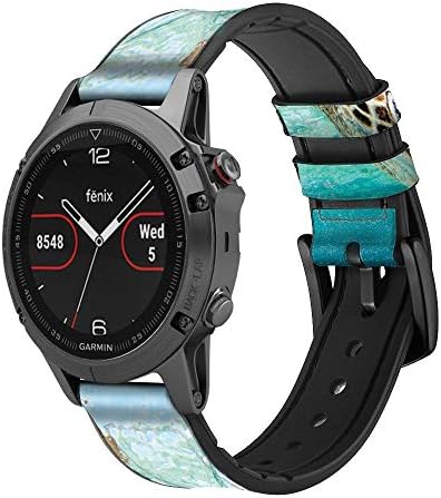 CA0164 Океанска морска желка кожа и силиконски паметна часовник лента за ленти за Garmin Appact