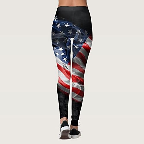 4-ти јули хеланки за жени патриотско американско знаме истегнете мека меки атлетски јога панталони со целосна должина на хеланки