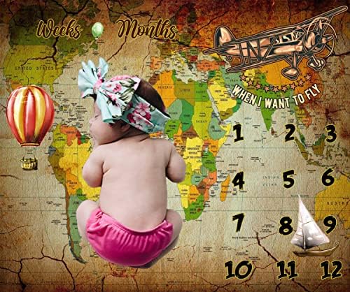 Кикидор ретро мапа Бебе Месечна пресвртница ќебето авион едриличар ново бебе патување авантуристичка игра Фото позадина Мама подароци бебе туш забава Декор, кале?
