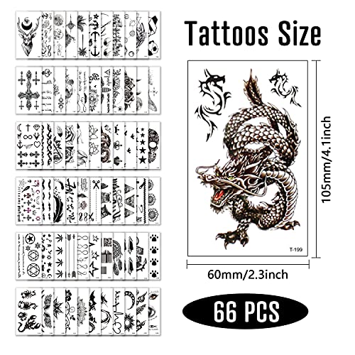 Зајвор 66 листови Привремени Тетоважи За Жени Мажи, 3Д Водоотпорни Мали Црни Рачно Изработени Тетоважи, Лажни Тетоважи На Лицето