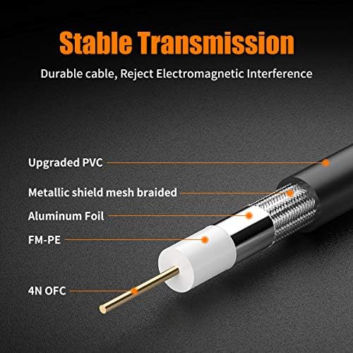 SDI кабел 50ft, Bifale 3G HD-SDI кабел, тешка BNC до BNC кабел 75 OHM, 1080p за видео-безбедносни камера CCTV системи Видео коаксијален