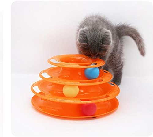 Играчка за мачки за бренд, три слоја со топка мачка со мачки интерактивни загатки, играчка мачка вселенска кула игра диск три слоја на портокал