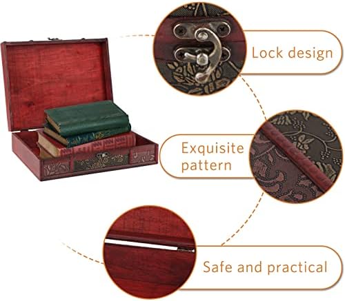 Херхр гроздобер дрвена кутија за складирање со капаци и заклучување на легури за накит за чување на библиски книги и украси за домови, 11 x
