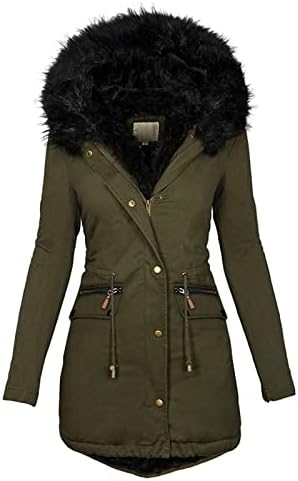Зимски палта на жените, женска зима згусне воена парка јакна Топло руно памучно палто со ватирана обвивка