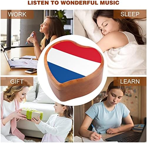 Знаме на Холандија Вуд Музичка кутија гроздобер музички кутии подарок за Божиќ роденден Денот на вineубените во форма на срце
