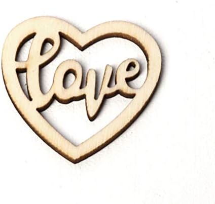 Амосфун дрво парче loveубов во форма на срце, шупливо свадбено дрво чипови декор DIY за свадбена забава Дома собирање 15 парчиња