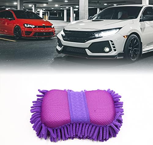 Uxcell Purple Microfiber Chenille Car Car Wash Sponge Care Chush Brush Pad Tool Cleaning