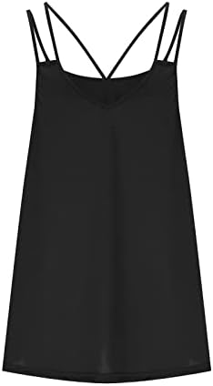 Lcepcy женски летни блузи шпагети ленти V вратот без ракави маица цврсти/печатени лабави врвови за туника за хеланки