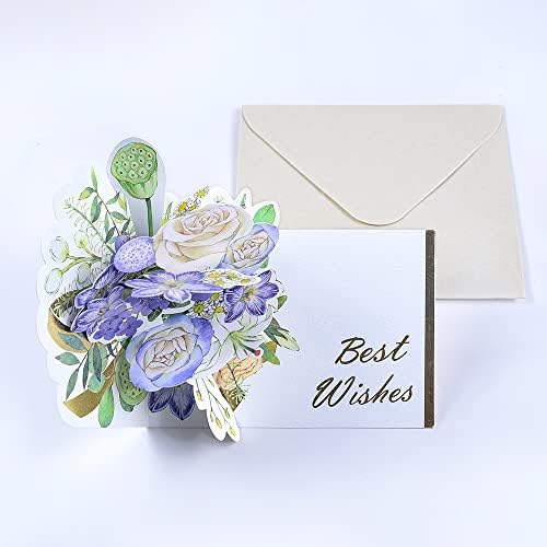 Полетајте честитка со плик-Елегантна позлатена цветна картичка со област за пишување, направете најдобри желби на семејствата и пријателите,