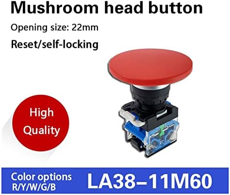 SJSW Momentary Big 60 mm Pushroom Cap Cap Копче за прекинувач Самостојно ресетирање без заклучување на копчето 1NO1NC Сребрена контакт 22мм LA38-11M/60