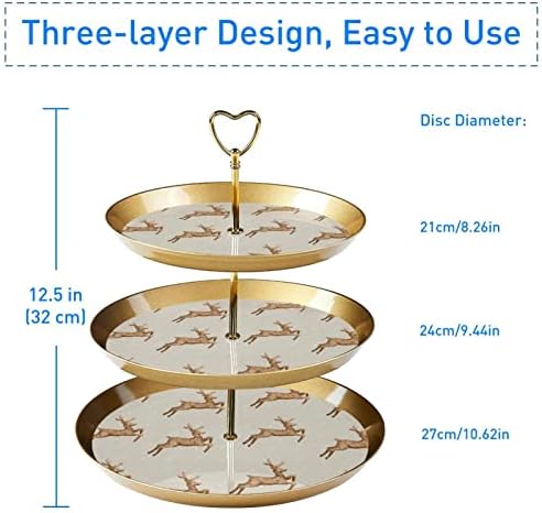 Кекс Дисплеј Десерт Кула, Пластични 3 Нивоа Пециво Злато Служат Штанд, Божиќ Елементи Елен Десерт Кула Третираат Дисплеј Дрво Решетката