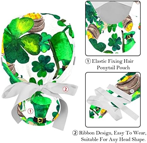 Медицински Капачиња За Жени Со Копчиња Долга Коса, 2 Парче Прилагодливо Работно Капаче, Ирско Знаме Детелина На Свети Патрик
