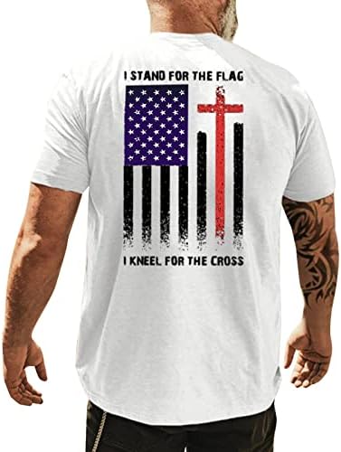 Beuu 4-ти јули маички со кратки ракави за мажи, лето ретро американско знаме печати тенок вклопуваат патриотски случајни основни врвови