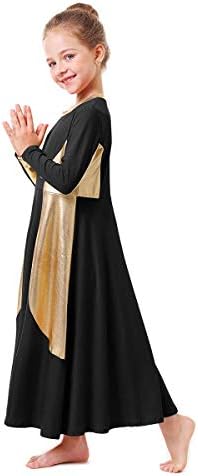 Афавом пофалби танц фустан за девојки обожаваат литургиска лирска танцувачка облека лабава вклопена метална должина метални фустани со