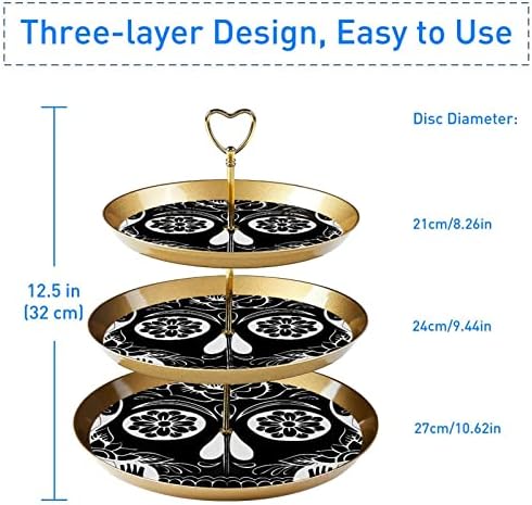 3 Ниво Кекс Штанд Кула За Кекси Дисплеј Држач За Кекси Кула За Десерт За Забави Настани Декор, Црн Шеќер Череп Цвет