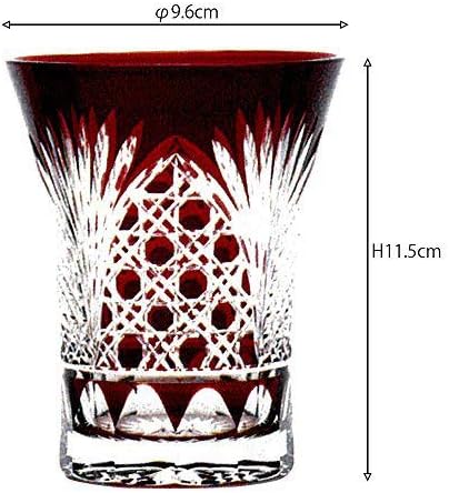 すみだ江戸切子 сумида едо кирико Кв-721 Хирота Стакло Занает, Тост Стакло, Коноп Лист Кошница Шема, Црвена, 12.2 fl оз, дијаметар 3.8