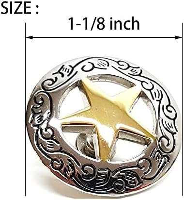 Tosgmlous сет од 5 1-18 инчи сребрена врежана златна starвезда Кончо W 14 инчи завртка назад Западни додатоци за копче на седлото