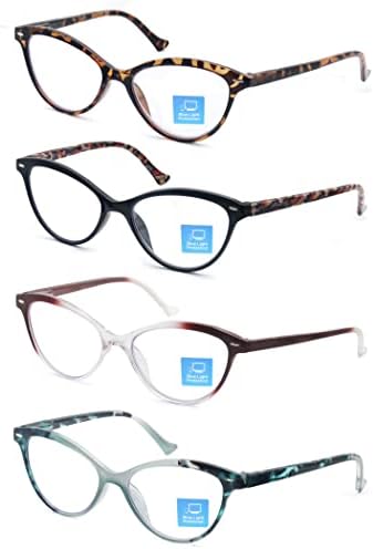 Хејјок Очила За Читање Сина Светлина Блокирање За Жени 4-Пакет, Cateye Мали Дами Лице Читателите, Анти УВ Компјутер Очила 2.50