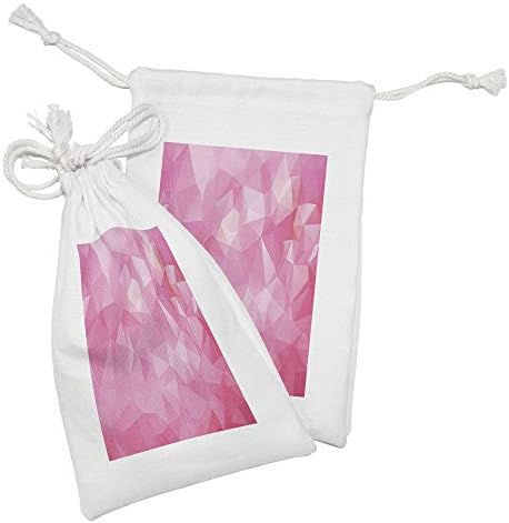 Амбесон Розова Ткаенина Торбичка Комплет од 2, Апстрактен Полигонален Дизајн со Фрактален Изглед и Триаголници Во Розови Нијанси,