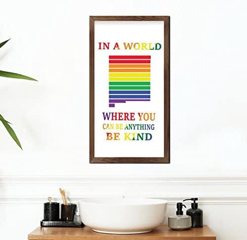Rainbow New Mexico Map Framed дрво знак во свет каде што можете да бидете нешто wallиден уметник знак ретро лезбејски и геј wallид