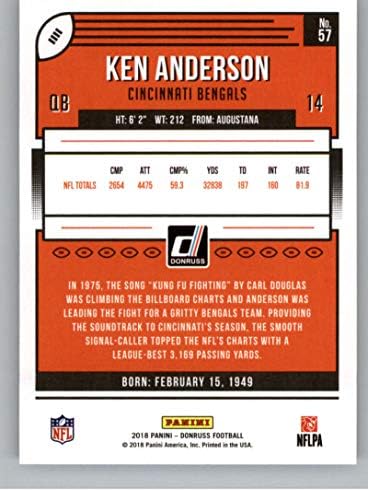 2018 година Фудбал Донус #57 Кен Андерсон Синсинати Бенгалс Официјална трговска картичка во НФЛ