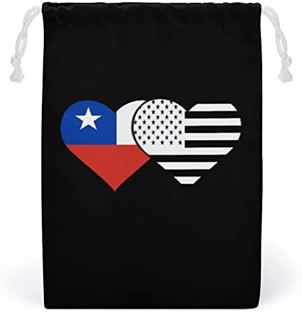 Чиле И Црно Американско Знаме Платнена Торба За Складирање За Повеќекратна Употреба Торбичка За Торбичка Со Врвки Торба За Намирници