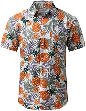 Канга -машка хавајска кошула поставува ананас печатење костуми за секојдневно копче надолу кратки ракави и шорцеви поставува летни облеки за одмор