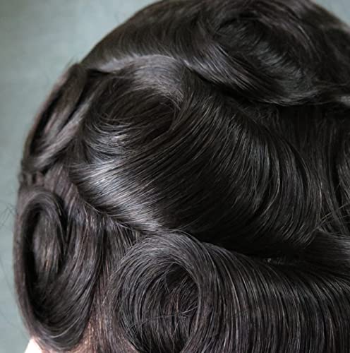 Природа на косата Менс Тупи, Систем За Замена На Човечка Коса, Швајцарска Чипка Природна Линија На Коса Од Парчиња Црна Коса 1Б