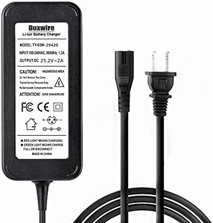 Duxwire 25.2V 2A Power 6 Series 36V2al Li јонски литиум батерија за полнач на батерии 100-240V