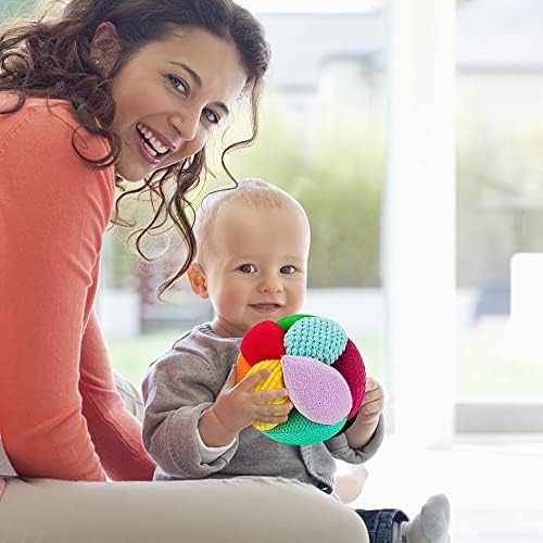 Beeto Baby Textured Ball, Бебе ткаенина Плишани полнети топки играчки, развојна играчка со трнлива топка- Монтесори меки играчки со