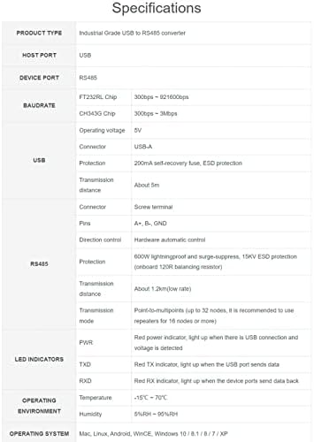 Индустриски USB до RS485 двонасочен конвертор на одборот CH343G чип, мулти-заштитни кола 300bps-3Mbps Baudrate Поддршка Linux, Android, Wince,